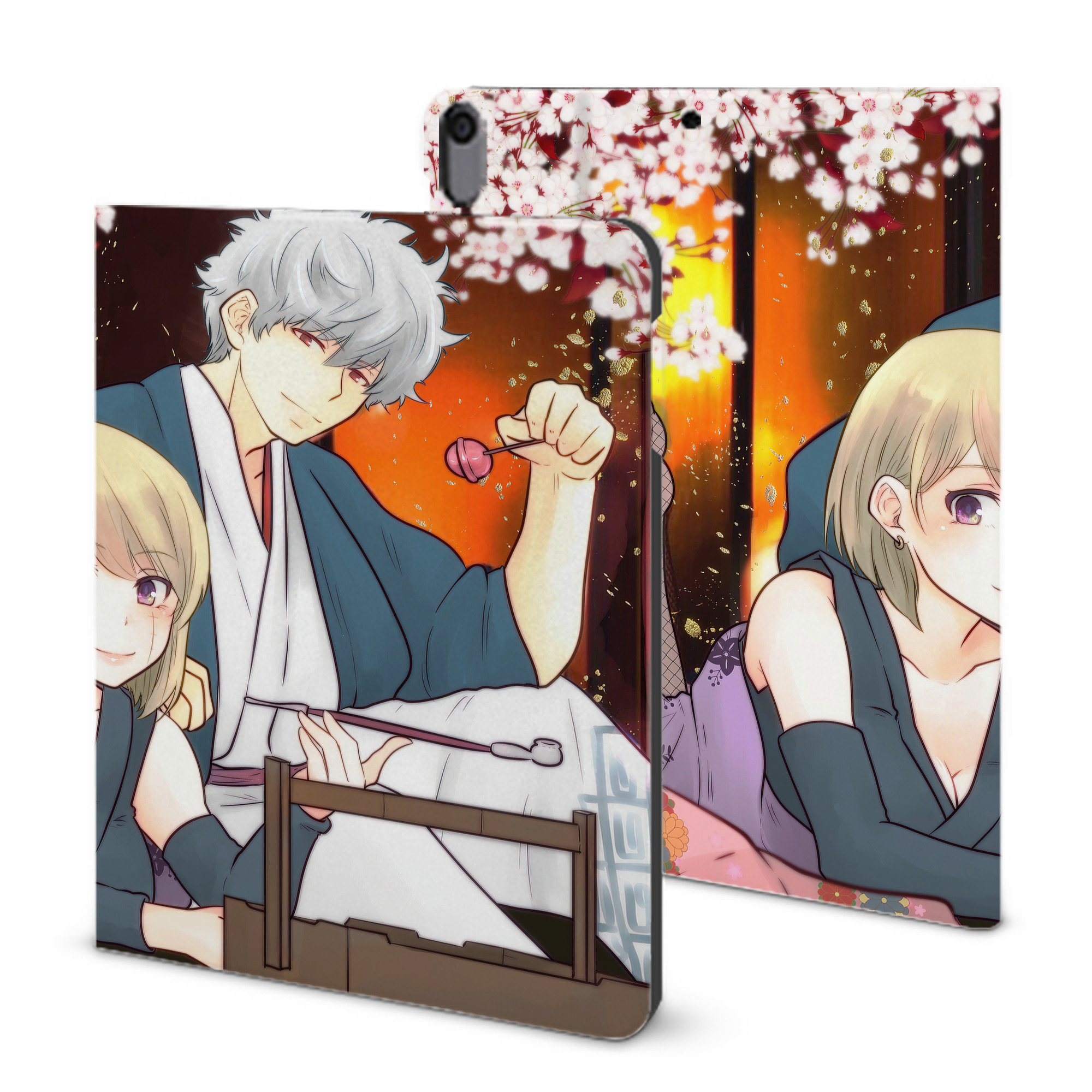 ぎんたま 坂田銀時（さかたぎんとき） 神楽 志村新八（しむら しんぱち） GINTAMA Sakata Gintoki Kagura Shimura Shinpachi IPad ケース ブック型 PUレザー TPU 耐衝撃 軽量 薄型 ペン収納なし 全面保護 IPad 各モデル対応